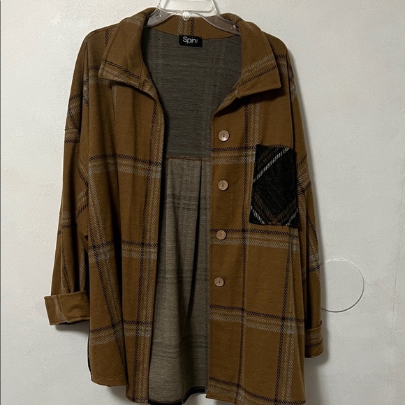 Brown Plaid Women's Shaket - Picture 1 of 8